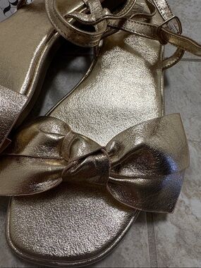 Zara Gold Knot Bow Ankle-Strap Sandals